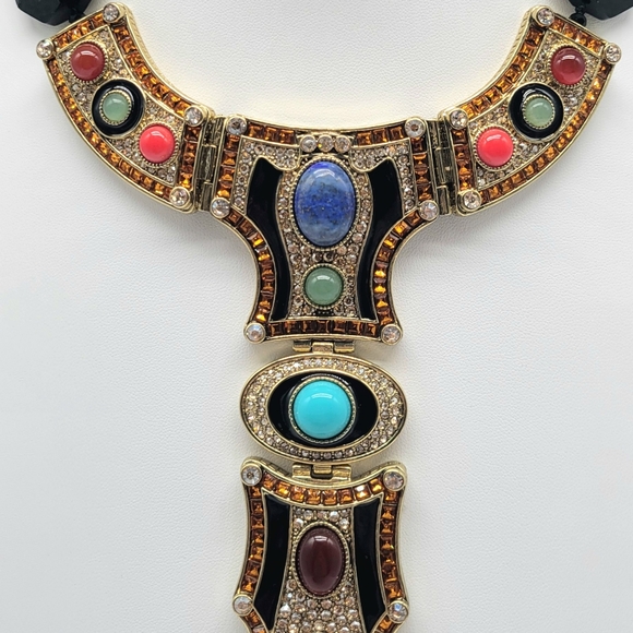 Heidi Daus Onyx and Swarovski Crystal Art Deco Statement Necklace + Earring Set - Picture 8 of 13